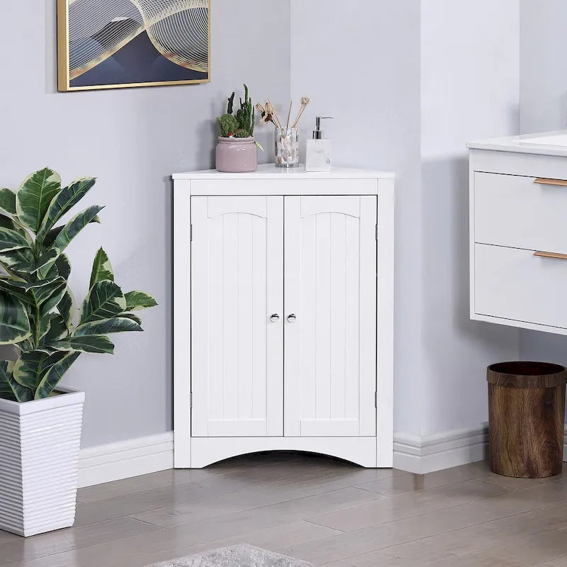 Madia credenza, mobile angolare da bagno con ante e ripiani, cucina, soggiorno, armadietto contenitore autoportante
