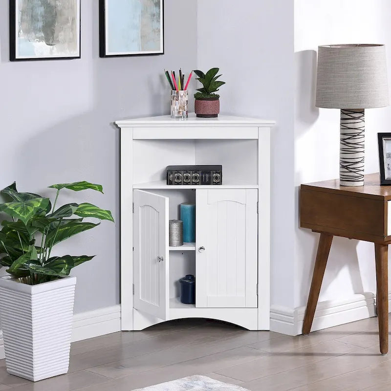 Madia credenza, mobile angolare da bagno con ante e ripiani, cucina, soggiorno, armadietto contenitore autoportante