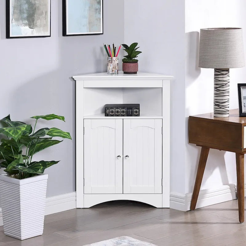 Madia credenza, mobile angolare da bagno con ante e ripiani, cucina, soggiorno, armadietto contenitore autoportante