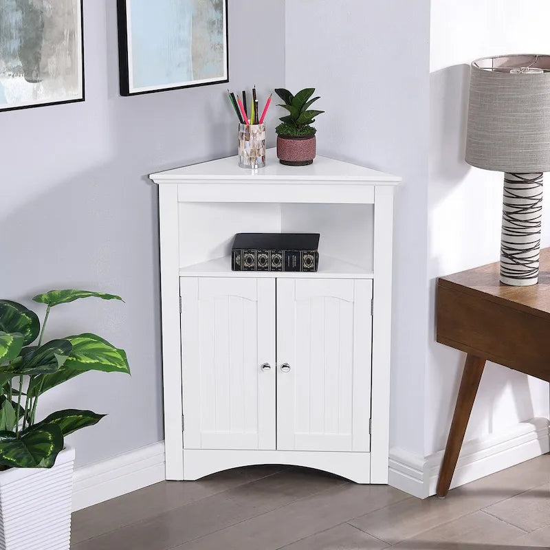 Madia credenza, mobile angolare da bagno con ante e ripiani, cucina, soggiorno, armadietto contenitore autoportante