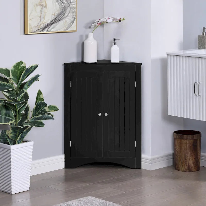 Madia credenza, mobile angolare da bagno con ante e ripiani, cucina, soggiorno, armadietto contenitore autoportante