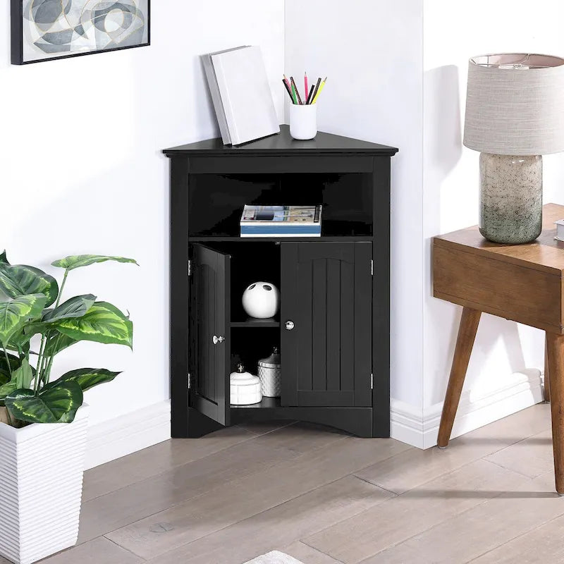 Madia credenza, mobile angolare da bagno con ante e ripiani, cucina, soggiorno, armadietto contenitore autoportante