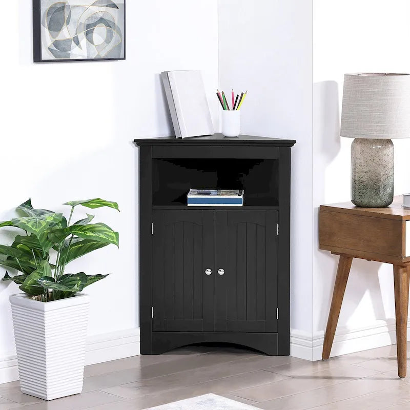 Madia credenza, mobile angolare da bagno con ante e ripiani, cucina, soggiorno, armadietto contenitore autoportante