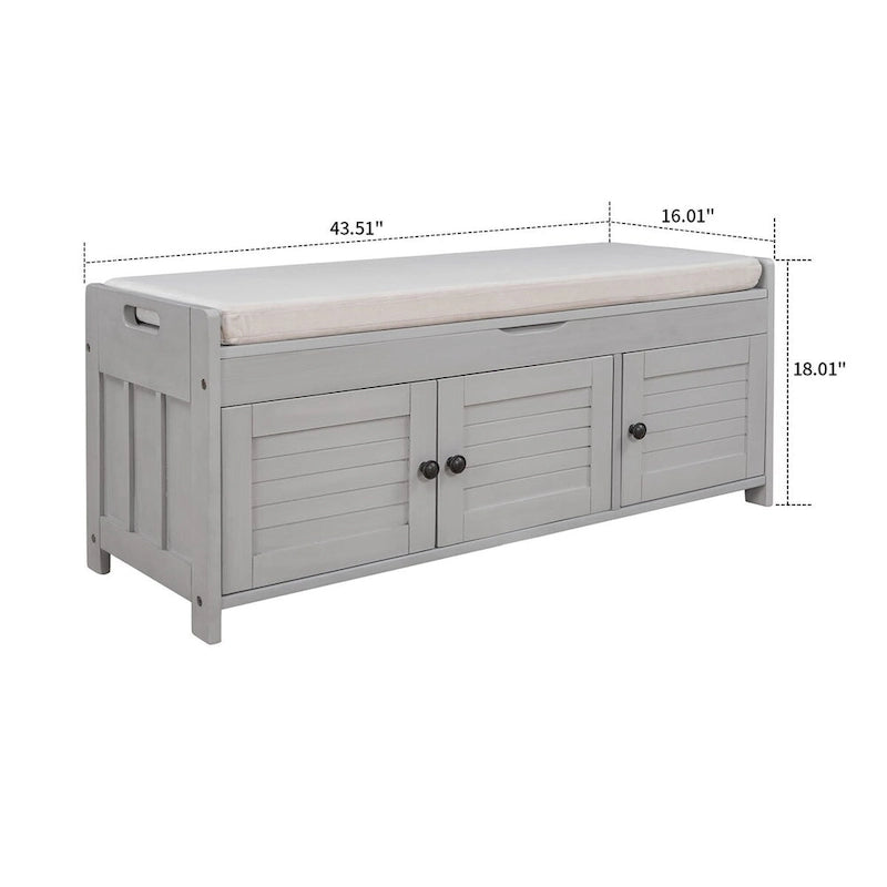 Classic Modern Storage Bench with Two Cabinets and Flip-Top Storage