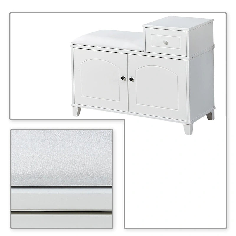 Modern Wooden Storage Bench with Fireproof Sponge-Filled PU Seat Cushion