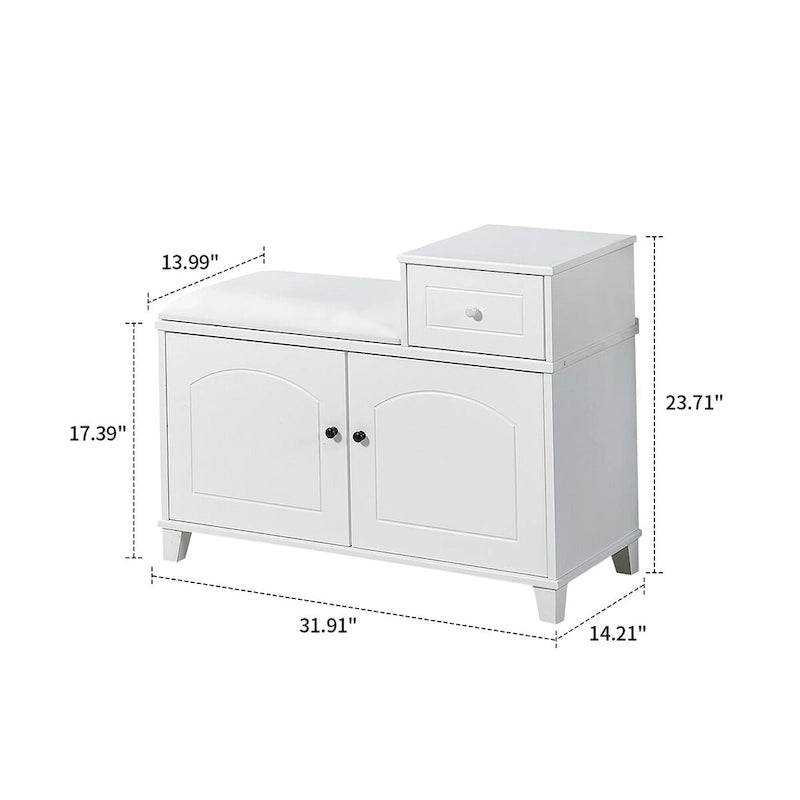 Modern Wooden Storage Bench with Fireproof Sponge-Filled PU Seat Cushion