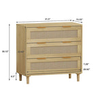 3-Drawers Rattan Storage Cabinet Rattan Drawer (Set of 2),for Bedroom,Living Room,Dining Room,Hallways,Oak