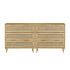 3-Drawers Rattan Storage Cabinet Rattan Drawer (Set of 2),for Bedroom,Living Room,Dining Room,Hallways,Oak
