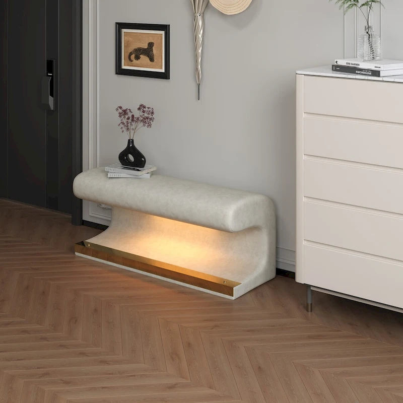 Panca da ingresso, pouf in pelle con luci LED e sensore per soggiorno, camera da letto, fondo letto