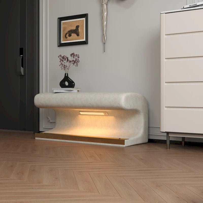 Panca da ingresso, pouf in pelle con luci LED e sensore per soggiorno, camera da letto, fondo letto
