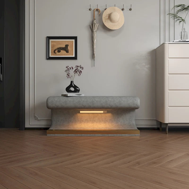 Panca da ingresso, pouf in pelle con luci LED e sensore per soggiorno, camera da letto, fondo letto