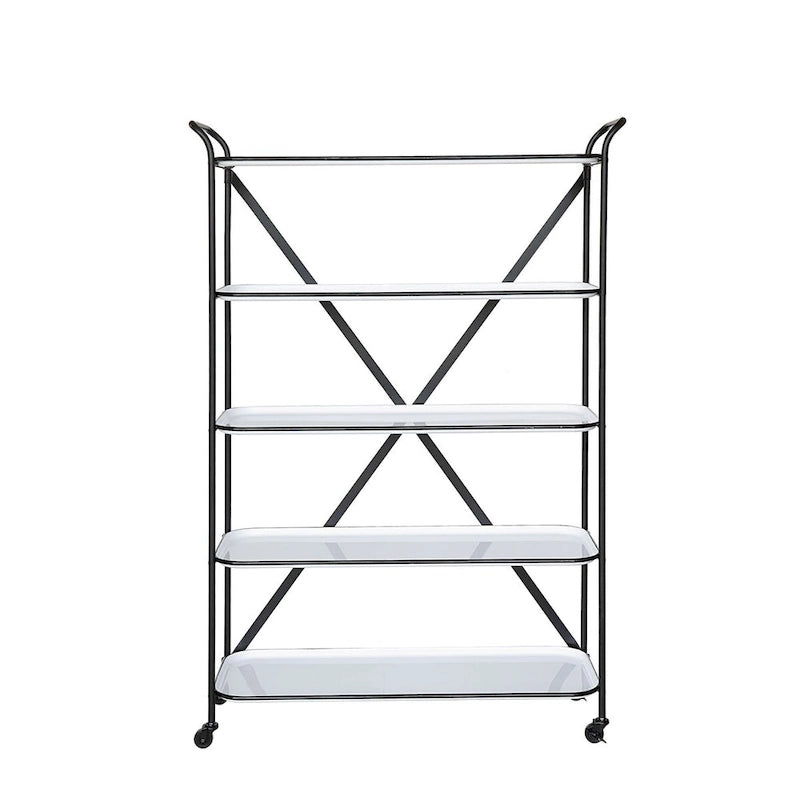 5-Tier 66H Tray-Style Enameled Metal Shelving Unit with Locking Caster Wheels