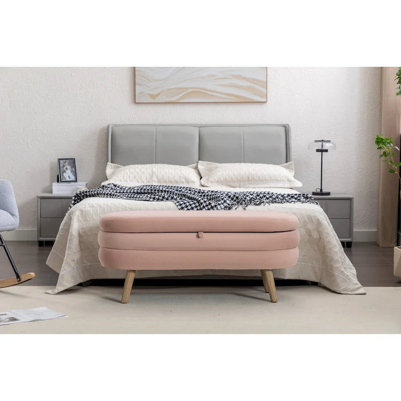 Panca contenitore per camera da letto con gambe in legno