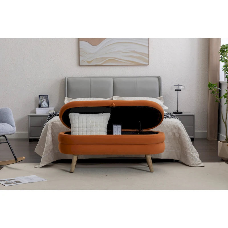 Panca contenitore per camera da letto con gambe in legno