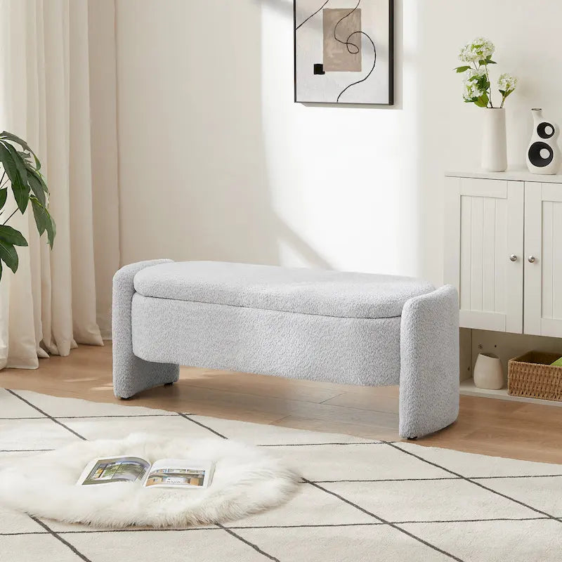 Panca in Tessuto Pile con Ampio Spazio Contenitore