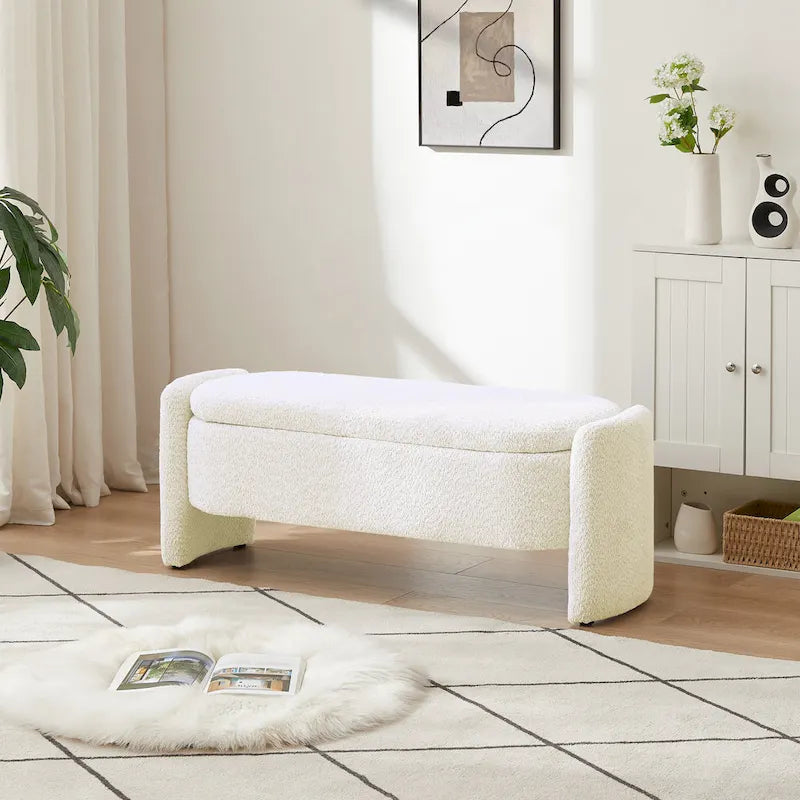 Panca in Tessuto Pile con Ampio Spazio Contenitore