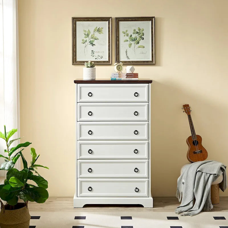 Modern 6 Drawer Dresser, Tall Chest of Drawers Closet Organizers & Storage Clothes - Easy Pull Handle, Textured Borders