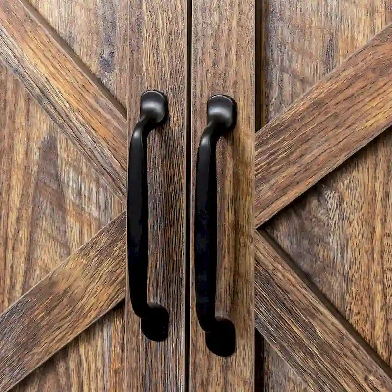 Credenza a 4 ante e 4 ripiani aperti, mobiletto indipendente per ingresso, ufficio, camera da letto