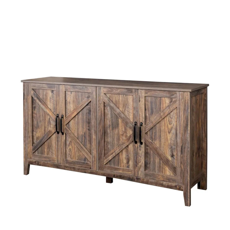 Credenza a 4 ante e 4 ripiani aperti, mobiletto indipendente per ingresso, ufficio, camera da letto