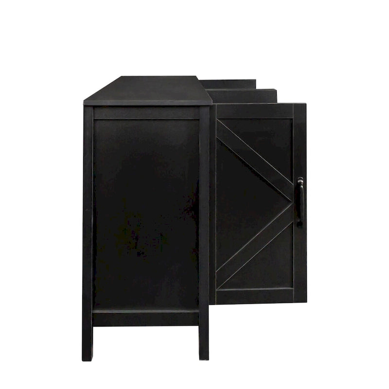 Credenza a 4 ante e 4 ripiani aperti, mobiletto indipendente per ingresso, ufficio, camera da letto