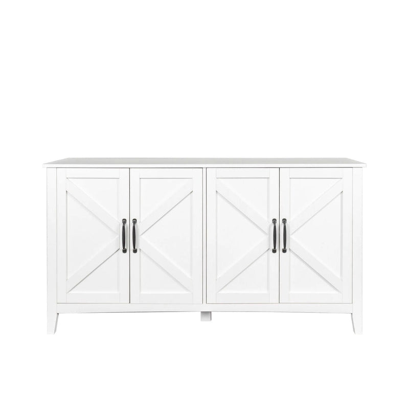 Credenza a 4 ante e 4 ripiani aperti, mobiletto indipendente per ingresso, ufficio, camera da letto