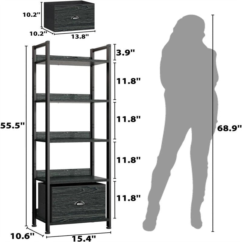 Libreria a 5 Ripiani con Cassetto