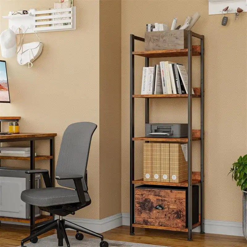 Libreria a 5 Ripiani con Cassetto