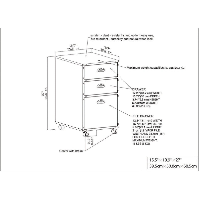 3 Drawers Mobile File Cabinet