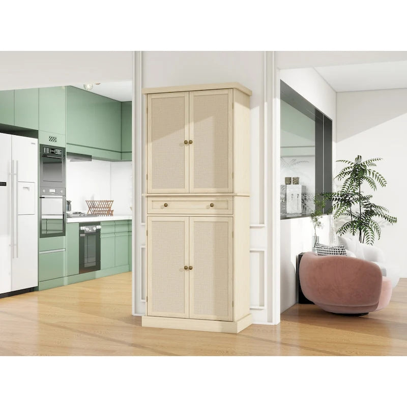4 Door Cabinet with 1 Drawer, with 4 Adjustable Inner Shelves, Storage Cabinet