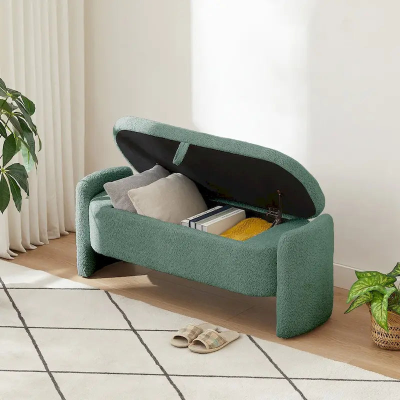 Ottoman 3D Lamb Fleece Fabric Storage Bench w/ Large Storage Space
