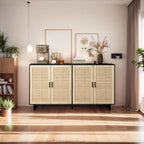 62.20 Mobile contenitore decorativo elegante e funzionale a 4 ante in rattan per camera da letto, soggiorno, ufficio, facile da montare, nero