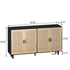 62.20 Mobile contenitore decorativo elegante e funzionale a 4 ante in rattan per camera da letto, soggiorno, ufficio, facile da montare, nero