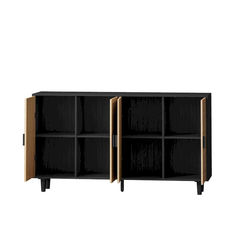 62.20 Mobile contenitore decorativo elegante e funzionale a 4 ante in rattan per camera da letto, soggiorno, ufficio, facile da montare, nero