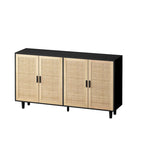 62.20 Mobile contenitore decorativo elegante e funzionale a 4 ante in rattan per camera da letto, soggiorno, ufficio, facile da montare, nero