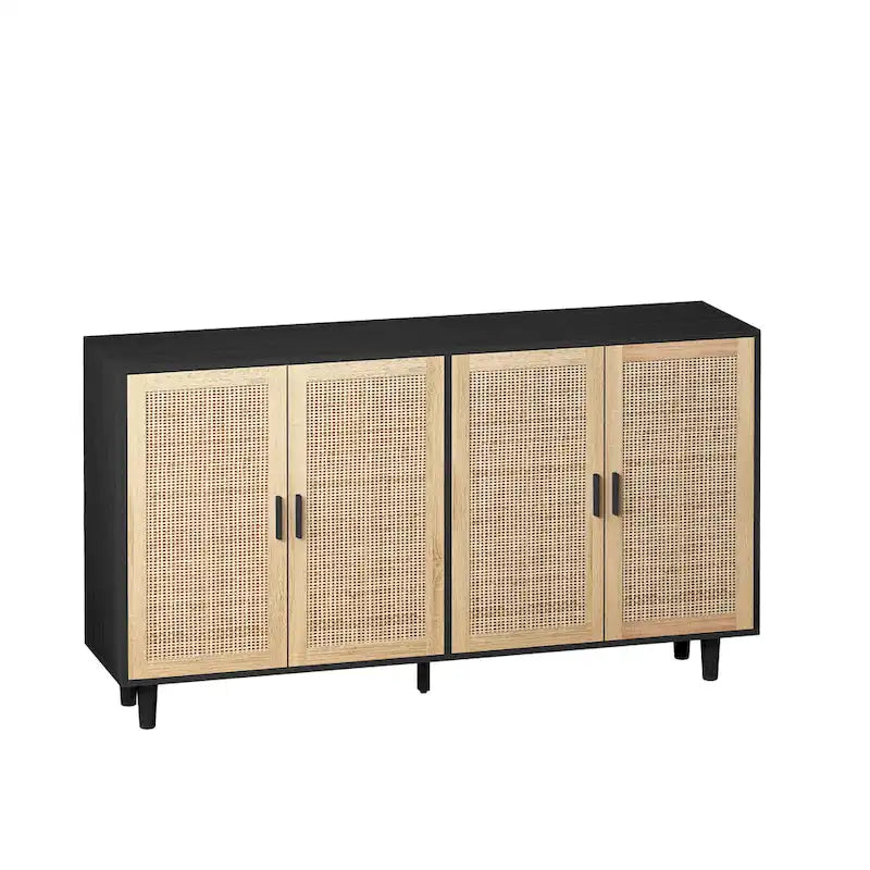 62.20 Mobile contenitore decorativo elegante e funzionale a 4 ante in rattan per camera da letto, soggiorno, ufficio, facile da montare, nero