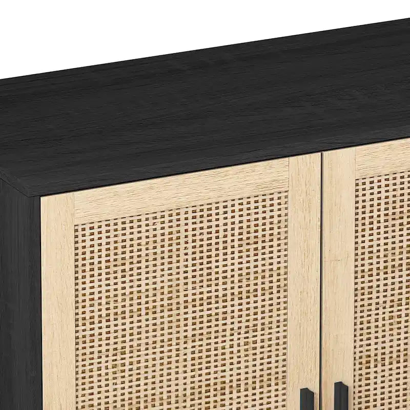 62.20 Mobile contenitore decorativo elegante e funzionale a 4 ante in rattan per camera da letto, soggiorno, ufficio, facile da montare, nero