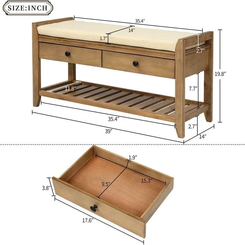Panca scarpiera con cuscino – 39,4P x 13,8L x 18,9H