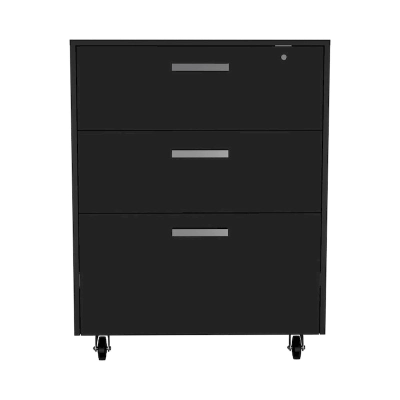 Mobiletto Contenitore - Piano Superiore, Base Cassettiera, Tre Cassetti, Quattro Ruote Girevoli - Nero