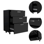 Mobiletto Contenitore - Piano Superiore, Base Cassettiera, Tre Cassetti, Quattro Ruote Girevoli - Nero