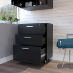 Mobiletto Contenitore - Piano Superiore, Base Cassettiera, Tre Cassetti, Quattro Ruote Girevoli - Nero