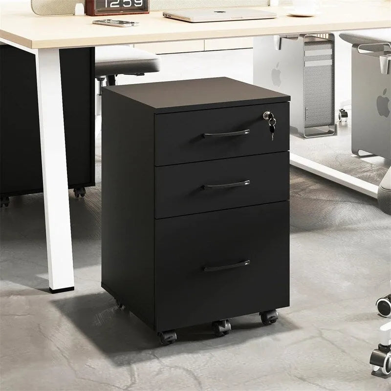 Cassettiera con serratura a 3 cassetti in legno con ruote - 38P x 38L x 66A