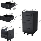Cassettiera con serratura a 3 cassetti in legno con ruote - 38P x 38L x 66A