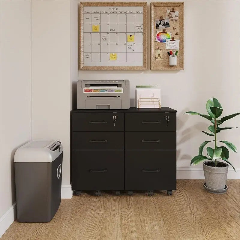 Cassettiera con serratura a 3 cassetti in legno con ruote - 38P x 38L x 66A