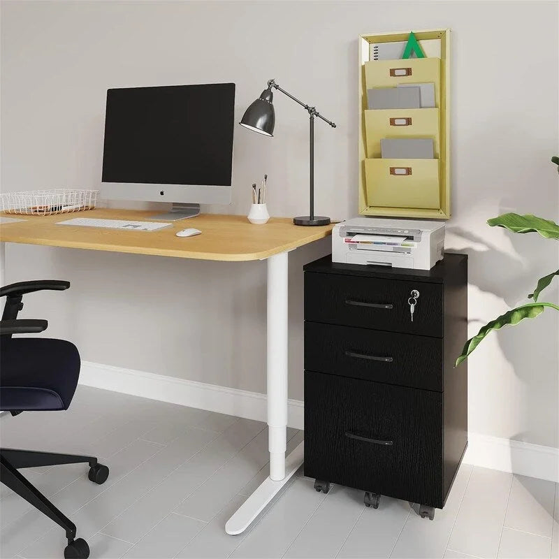 Cassettiera con serratura a 3 cassetti in legno con ruote - 38P x 38L x 66A