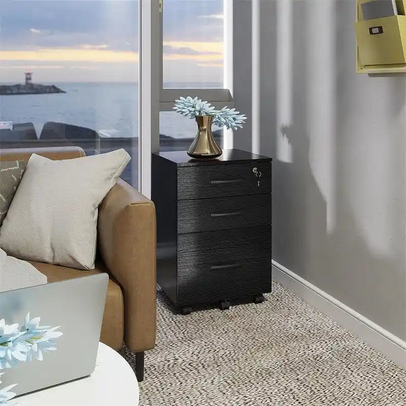 Cassettiera con serratura a 3 cassetti in legno con ruote - 38P x 38L x 66A