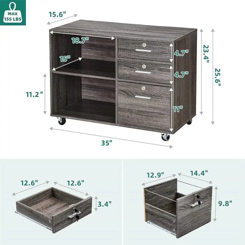 Cassettiera laterale mobile a 3 cassetti - 15,6P x 35L x 25,6A