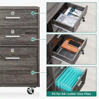 3 Drawer Mobile Lateral Filing Cabinet - 15.6D x 35W x 25.6H