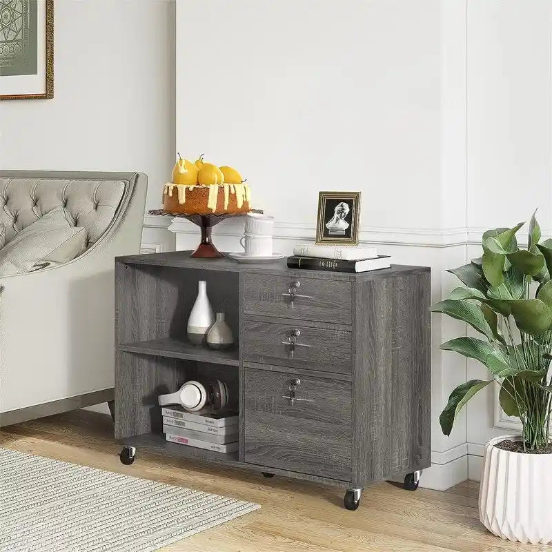 3 Drawer Mobile Lateral Filing Cabinet - 15.6D x 35W x 25.6H