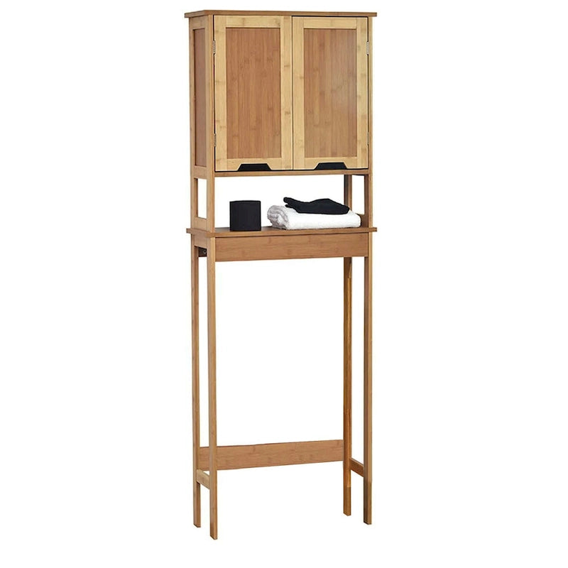 Mobiletto pensile da bagno in bambù sopra il WC con due ante e ripiano aperto - 23,10L x 8,10P x 68,4A
