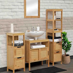 Mobiletto pensile da bagno in bambù sopra il WC con due ante e ripiano aperto - 23,10L x 8,10P x 68,4A